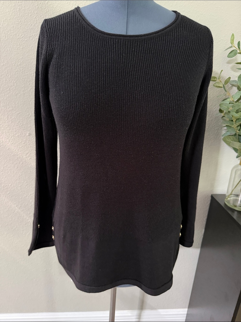 Calvin Klein Black Ribbed Long-Sleeve Knit Top
